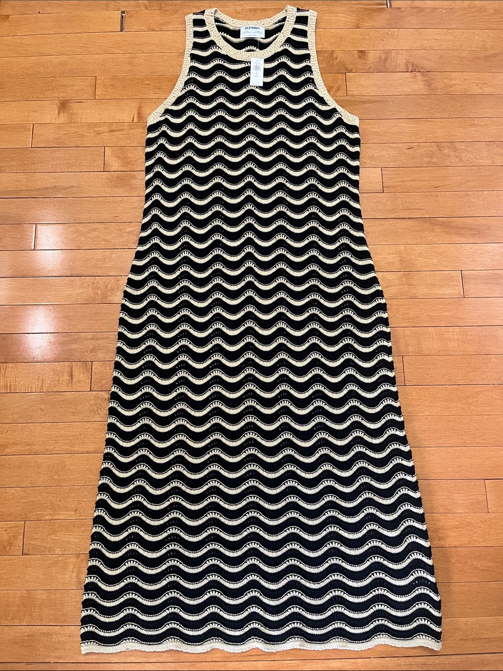 Old Navy Black and Tan Wave-Stripe Sleeveless Maxi Dress